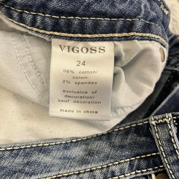 Vigoss Jeans Women 24 Slim Boot Mid Rise Medium Wash Stretch Denim Embroidered - Picture 5 of 9